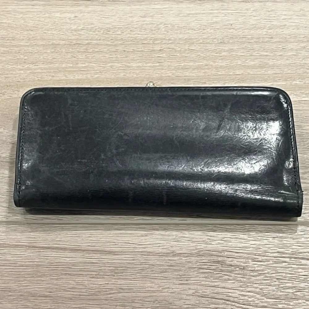 VTG Coach Black Leather Long Bifold Kiss Lock Continental Wallet Coin Checkbook